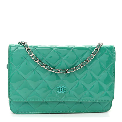 Chanel Patent Quilted Wallet On Chain WOC Green 1 of 11