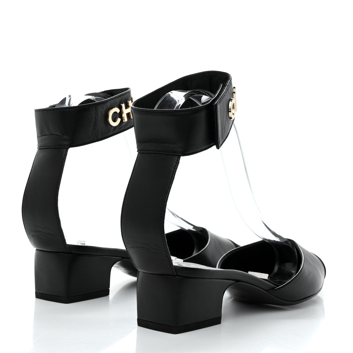 Chanel Lambskin Grosgrain Cap Toe Logo Ankle Strap Pumps 36.5 Black 4 of 9