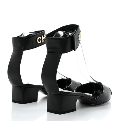 Chanel Lambskin Grosgrain Cap Toe Logo Ankle Strap Pumps 36.5 Black 4 of 9