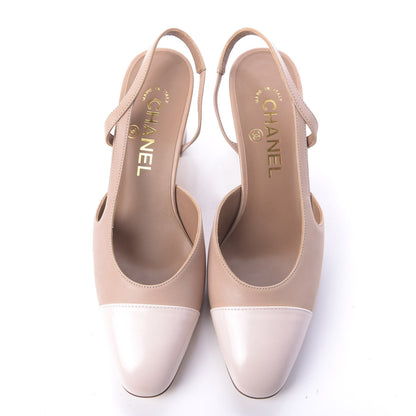 Chanel Glazed Calfskin Cap Toe CC Slingback Pumps 36 Beige Pink 6 of 11