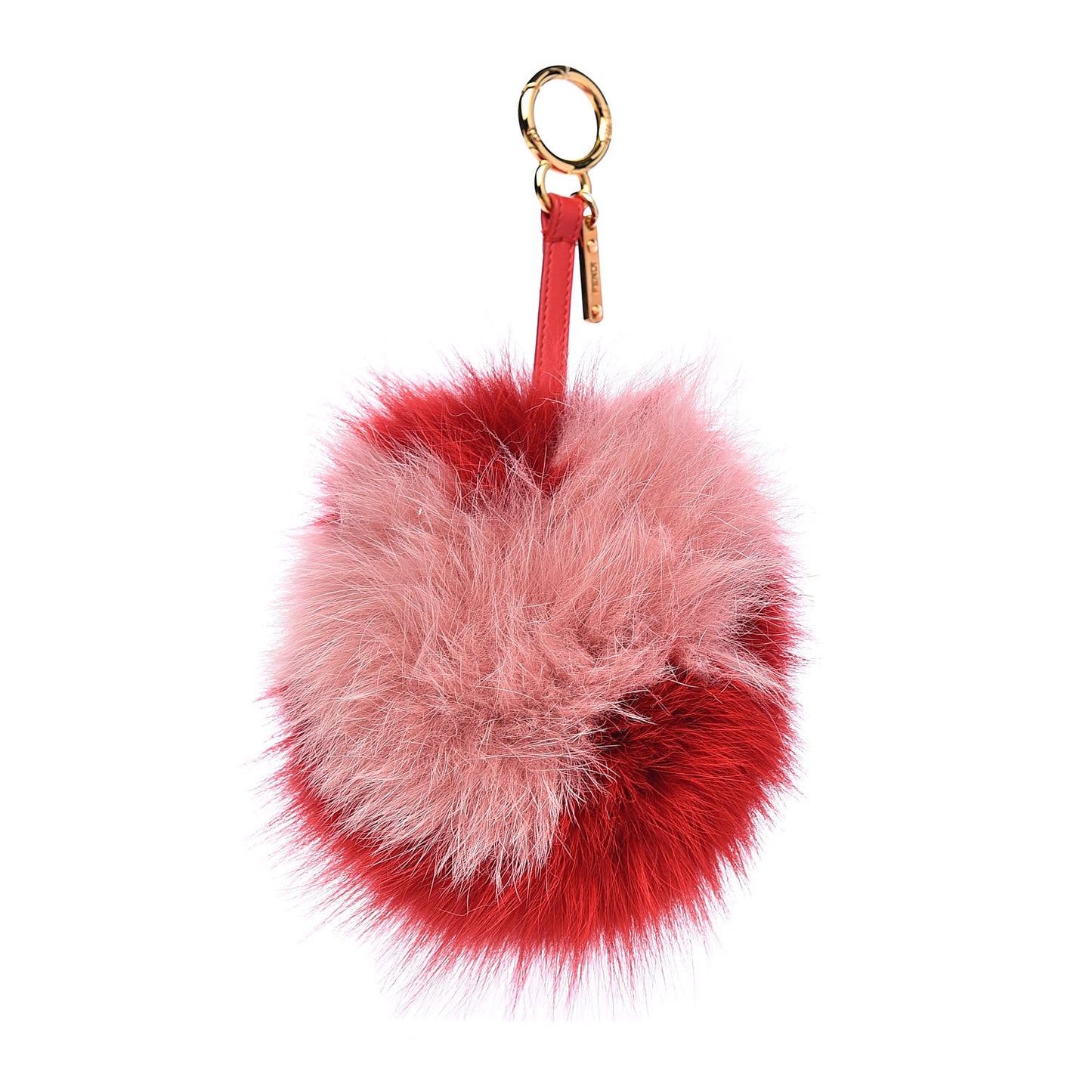 Fox Fur Shiny Nappa Heart Pom Pom Bag Charm Rosso Rosa