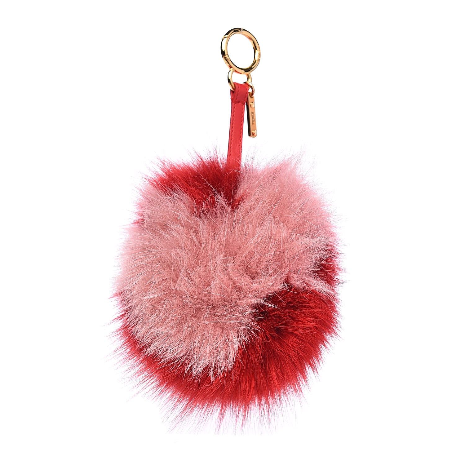 Fendi Fox Fur Shiny Nappa Heart Pom Pom Bag Charm Rosso Rosa 1 of 3