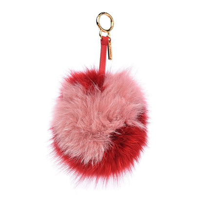Fendi Fox Fur Shiny Nappa Heart Pom Pom Bag Charm Rosso Rosa 1 of 3