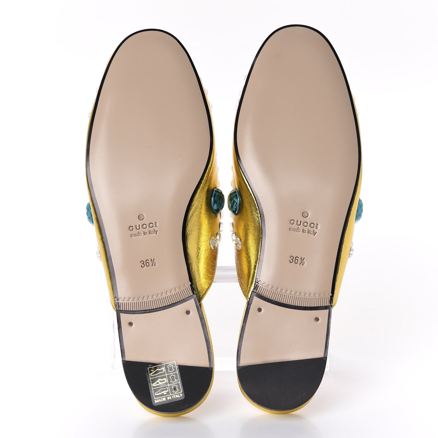 Metallic Nappa Crystal Womens Princetown Slippers 36.5 Gold