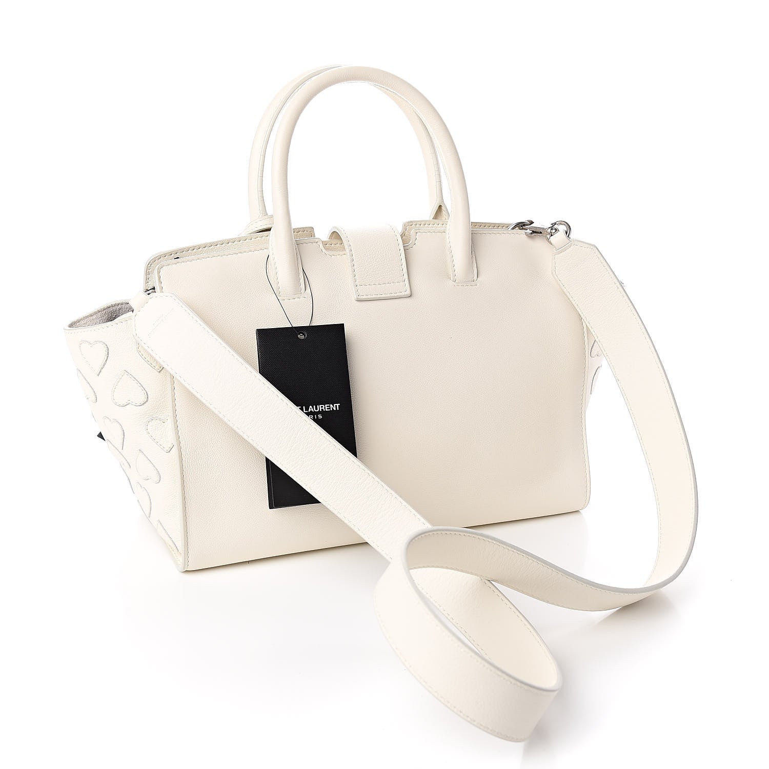 Saint Laurent Smooth Calfskin Heart Embroidered Baby Monogram Downtown Cabas New Milk 3 of 16