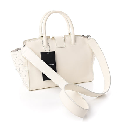 Saint Laurent Smooth Calfskin Heart Embroidered Baby Monogram Downtown Cabas New Milk 3 of 16