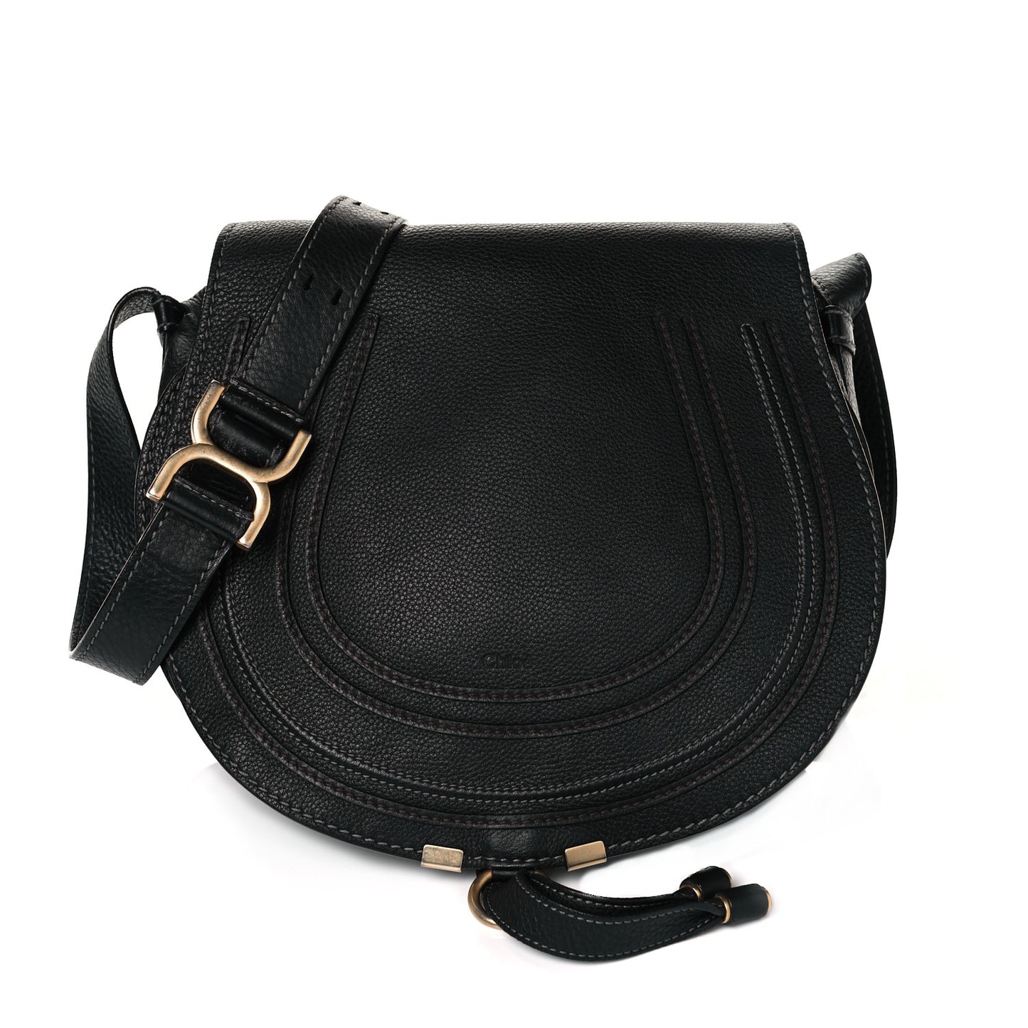 Calfskin Medium Marcie Round Crossbody Bag Black
