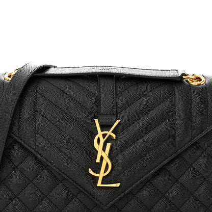 Saint Laurent Grain De Poudre Textured Mixed Matelasse Triquilt Medium Monogram Satchel Black 8 of 19