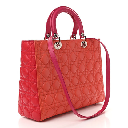 Christian Dior Lambskin Cannage Large Bi-Color Lady Dior Orange Fuchsia 3 of 13