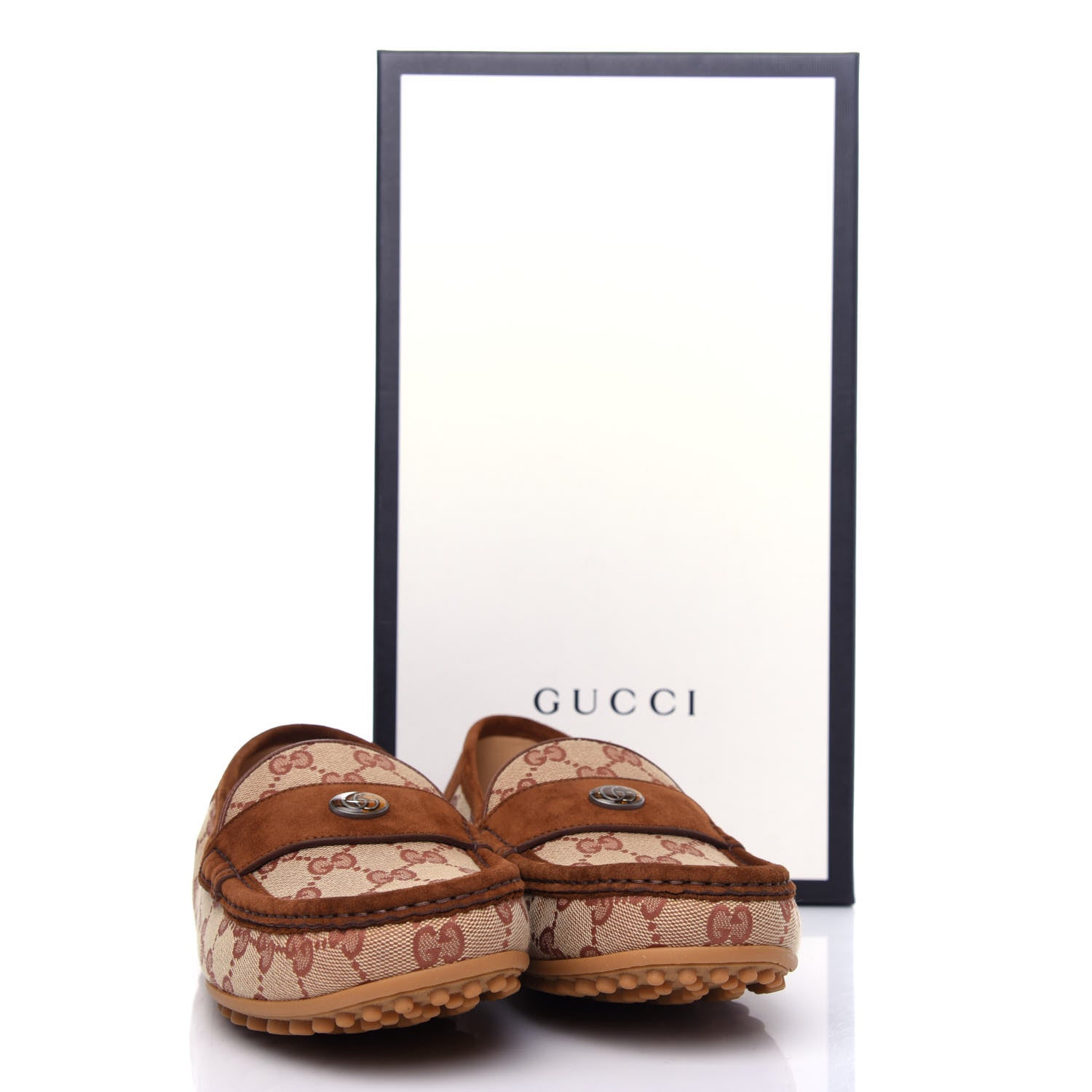 Gucci GG Monogram Suede Mens Driver Loafers 8 Beige Ruggine Cuir 12 of 12