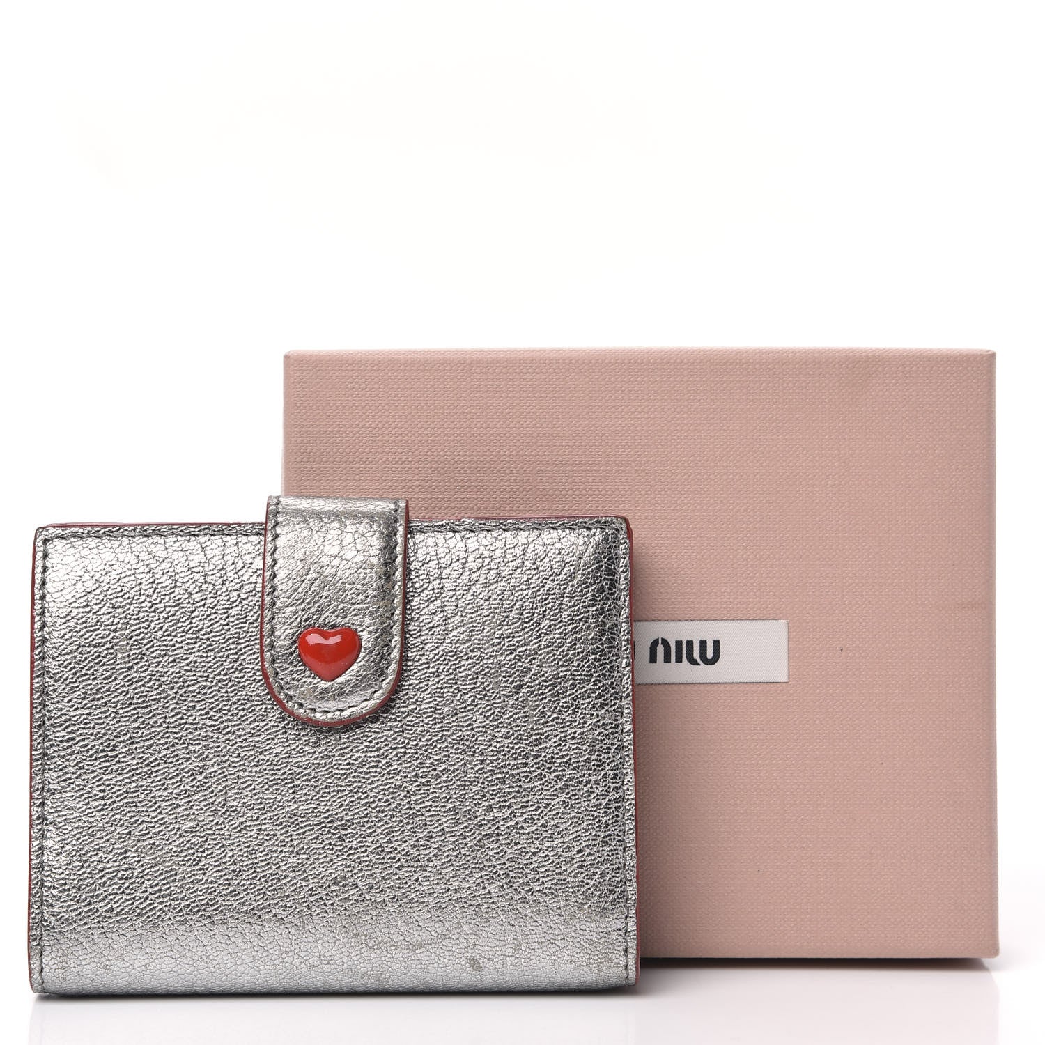 Miu Miu Metallic Goatskin Madras Love Forever Wallet Cromo 9 of 9
