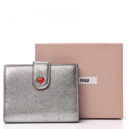 Miu Miu Metallic Goatskin Madras Love Forever Wallet Cromo 9 of 9