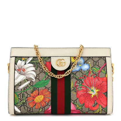 Gucci GG Supreme Monogram Flora Web Small Ophidia Chain Shoulder Bag White 1 of 12