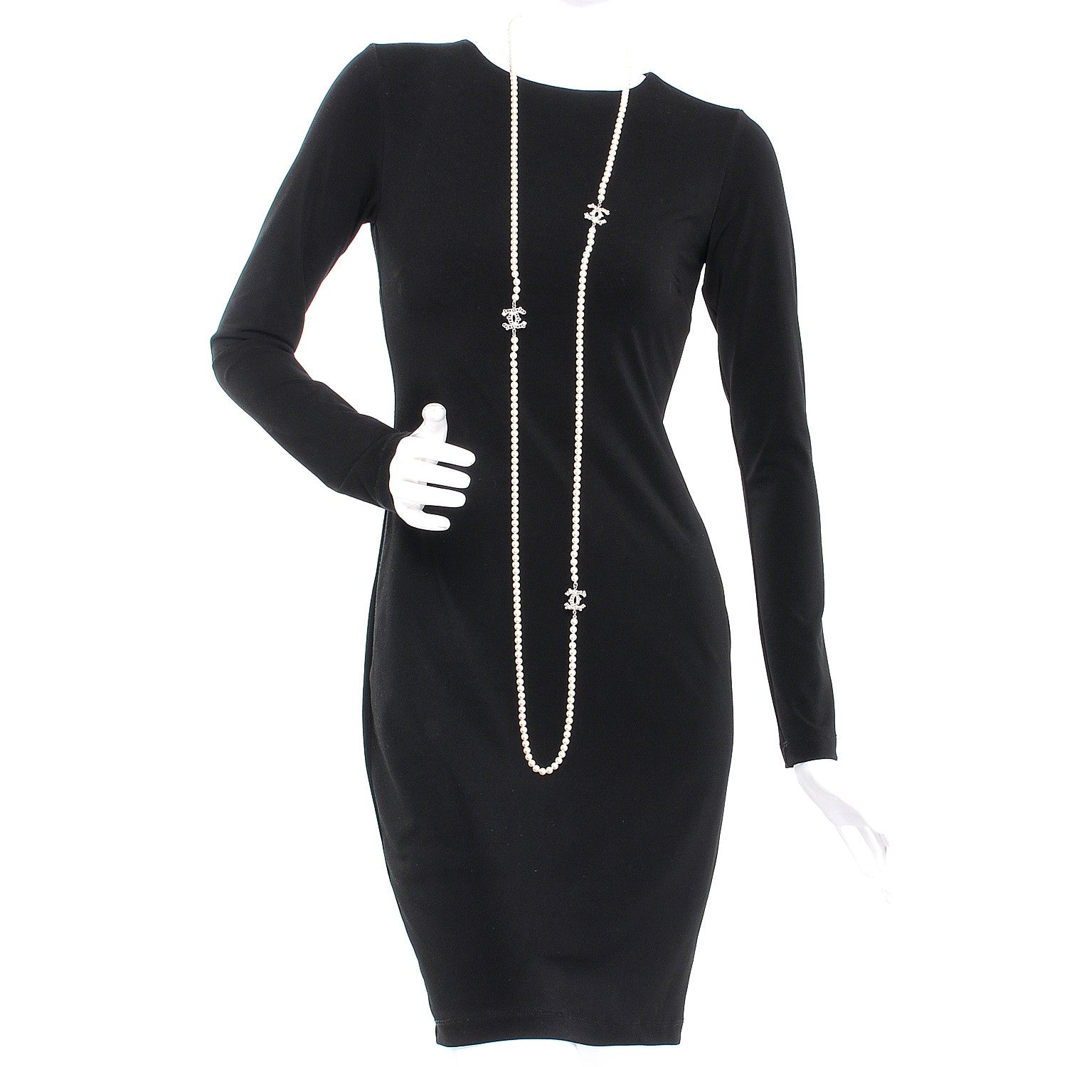 Chanel Pearl Baguette Crystal CC Long Necklace Silver Black 2 of 5