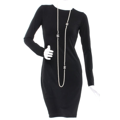 Chanel Pearl Baguette Crystal CC Long Necklace Silver Black 2 of 5