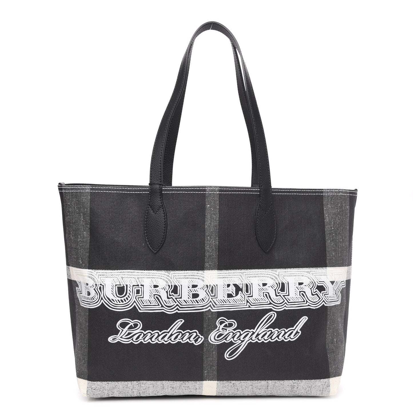 Coated Canvas Mega Check Medium Doodle Tote Black White