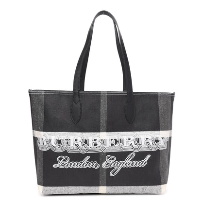 Burberry Coated Canvas Mega Check Medium Doodle Tote Black White 2 of 9