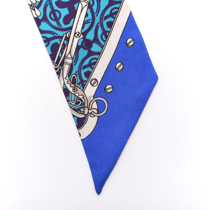 Hermes Silk Mors Et Gourmettes Remix Twilly Bleu Roy Turquoise Prune 5 of 5