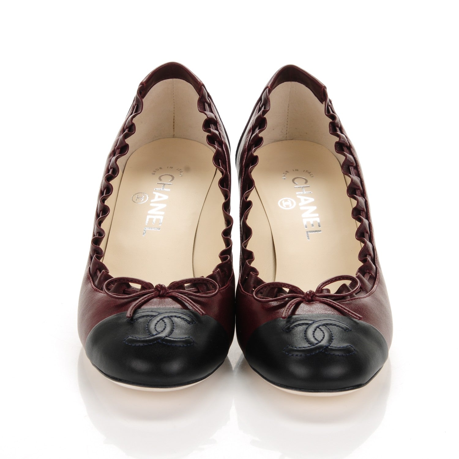 Chanel Calfskin CC Cap Toe Pumps 38.5 Bordeaux Marine Fonce 2 of 6