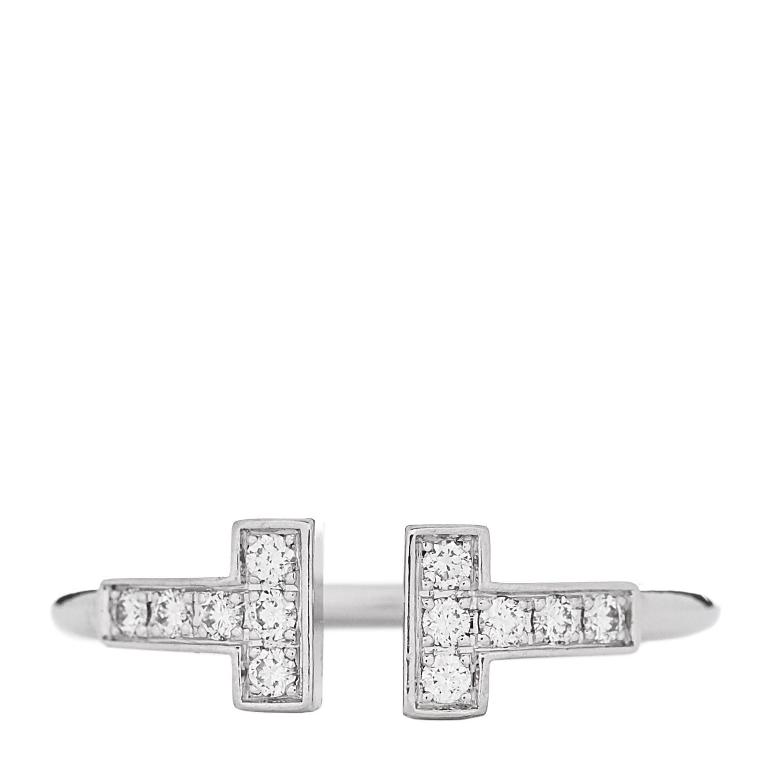 Tiffany 18K White Gold Diamond T Wire Ring 53 6.25 1 of 4