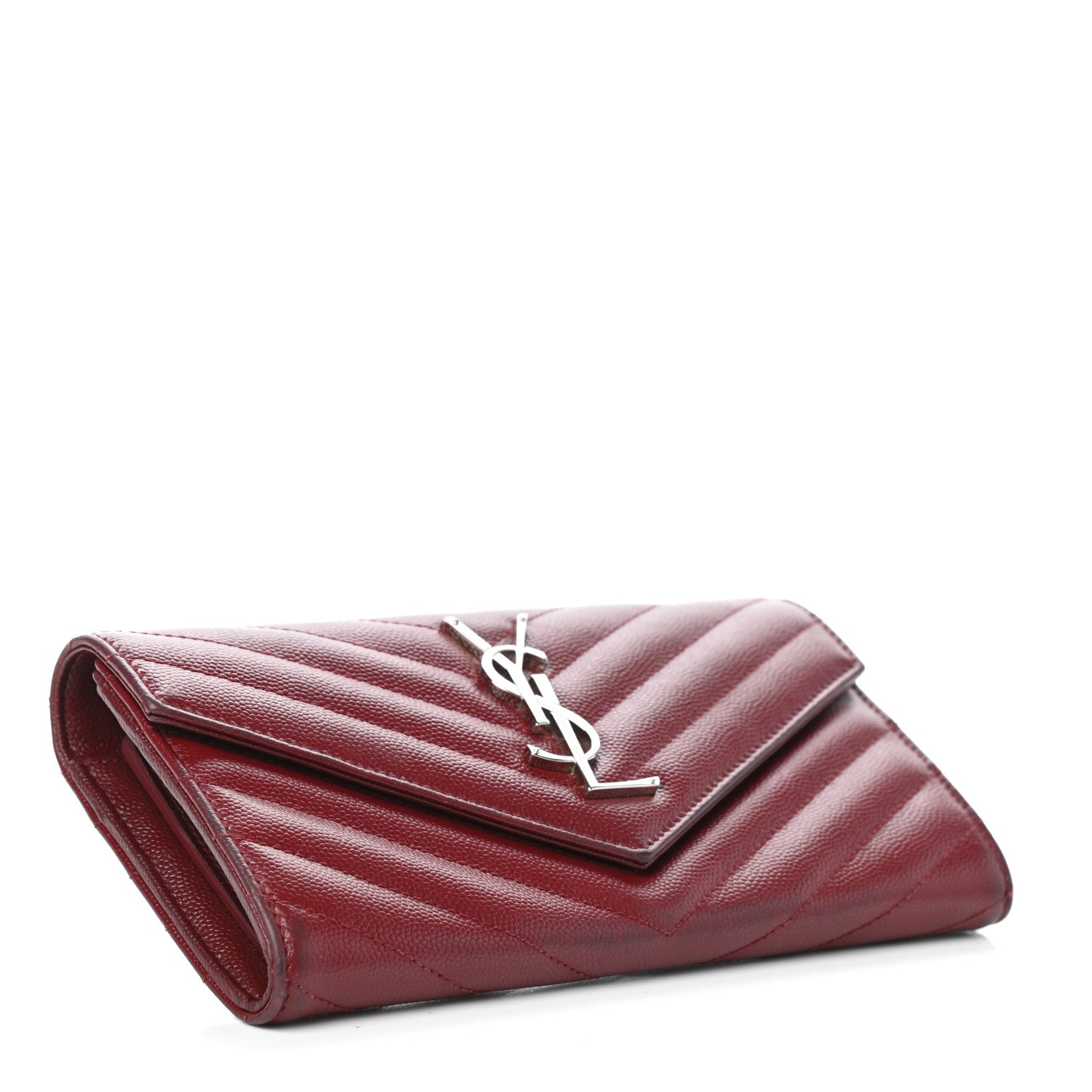 Saint Laurent Grain De Poudre Matelasse Chevron Monogram Flap Wallet Palissandre 9 of 12