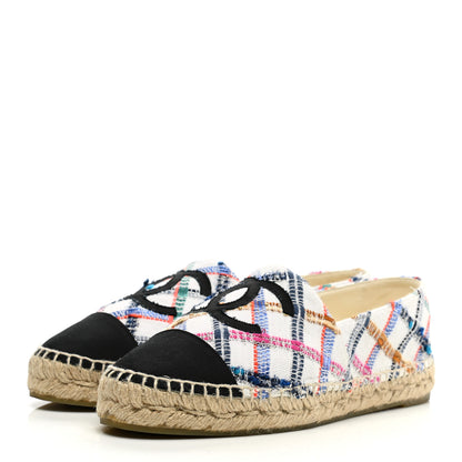 Chanel Tweed Grosgrain CC Espadrilles 40 White Blue Pink Green Black 3 of 10