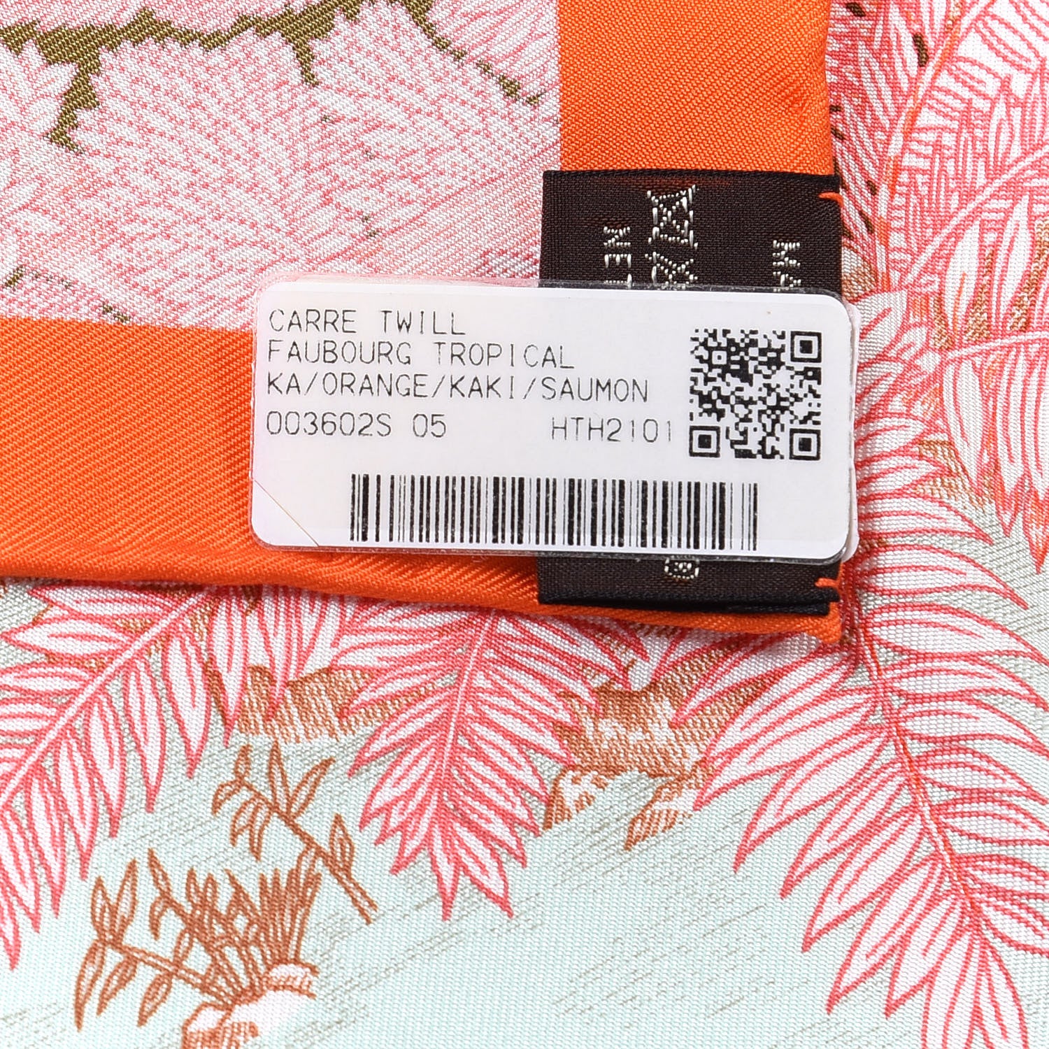 Hermes Silk Faubourg Tropical Scarf 90 Orange Kaki Saumon 3 of 4
