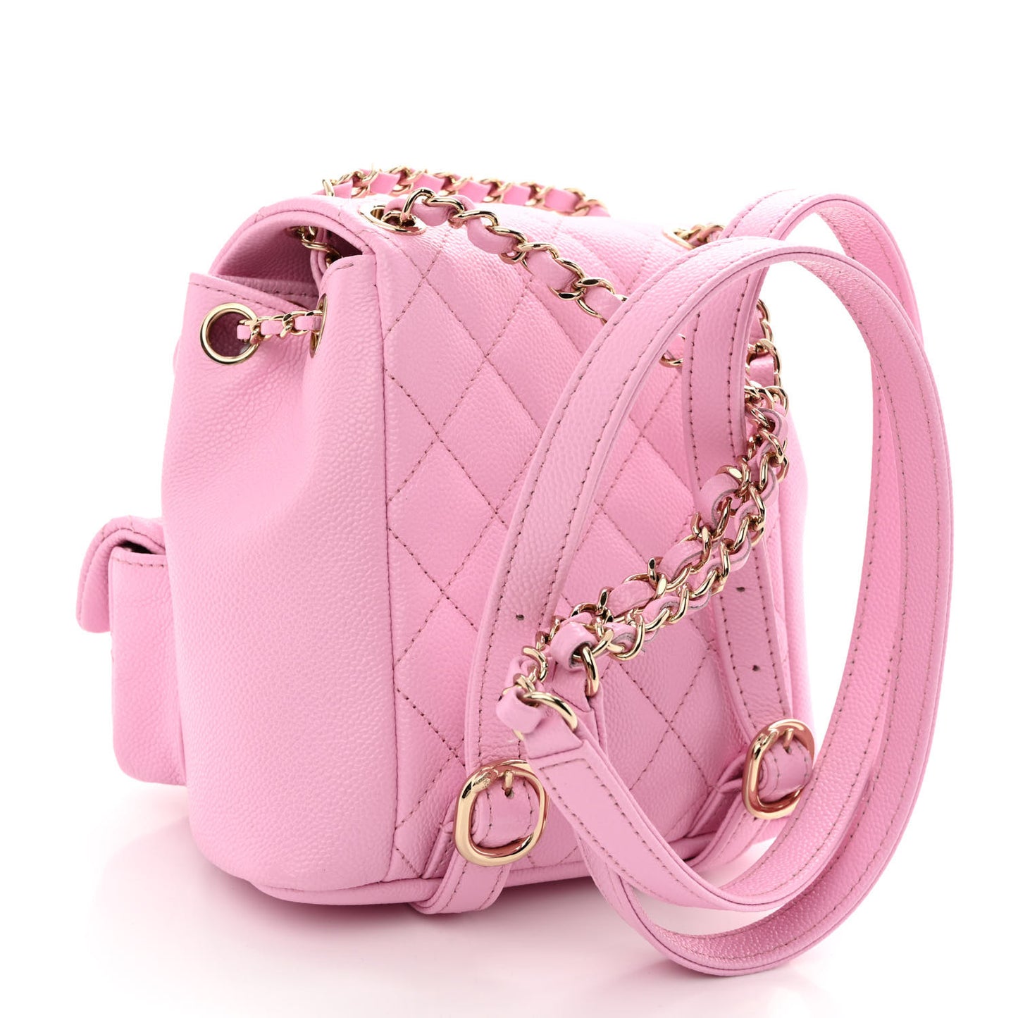 Shiny Caviar Quilted Small Duma Pockets Drawstring Backpack Lilac