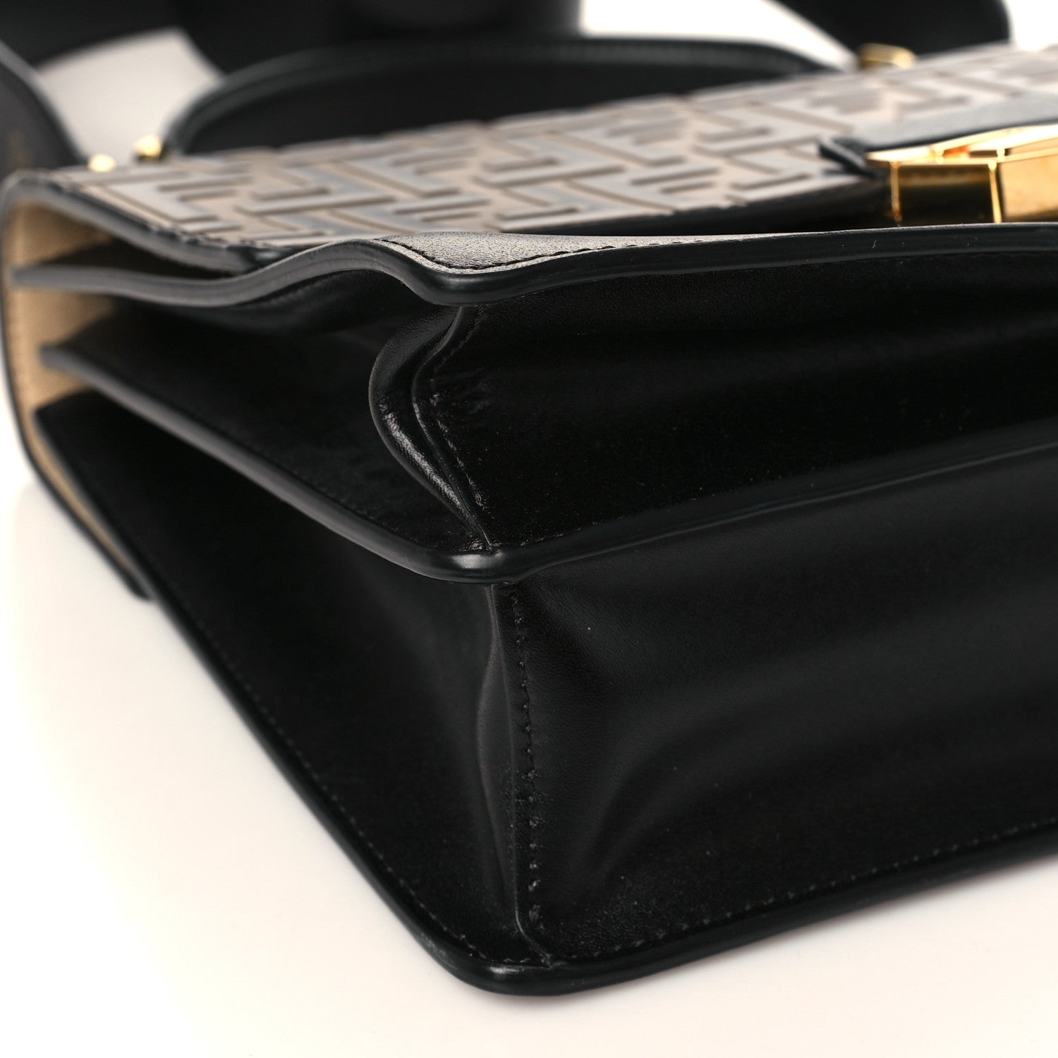 Fendi Vitello Liberty Bi-Color FF 1974 Embossed Kan U Shoulder Bag Black Maya 8 of 9