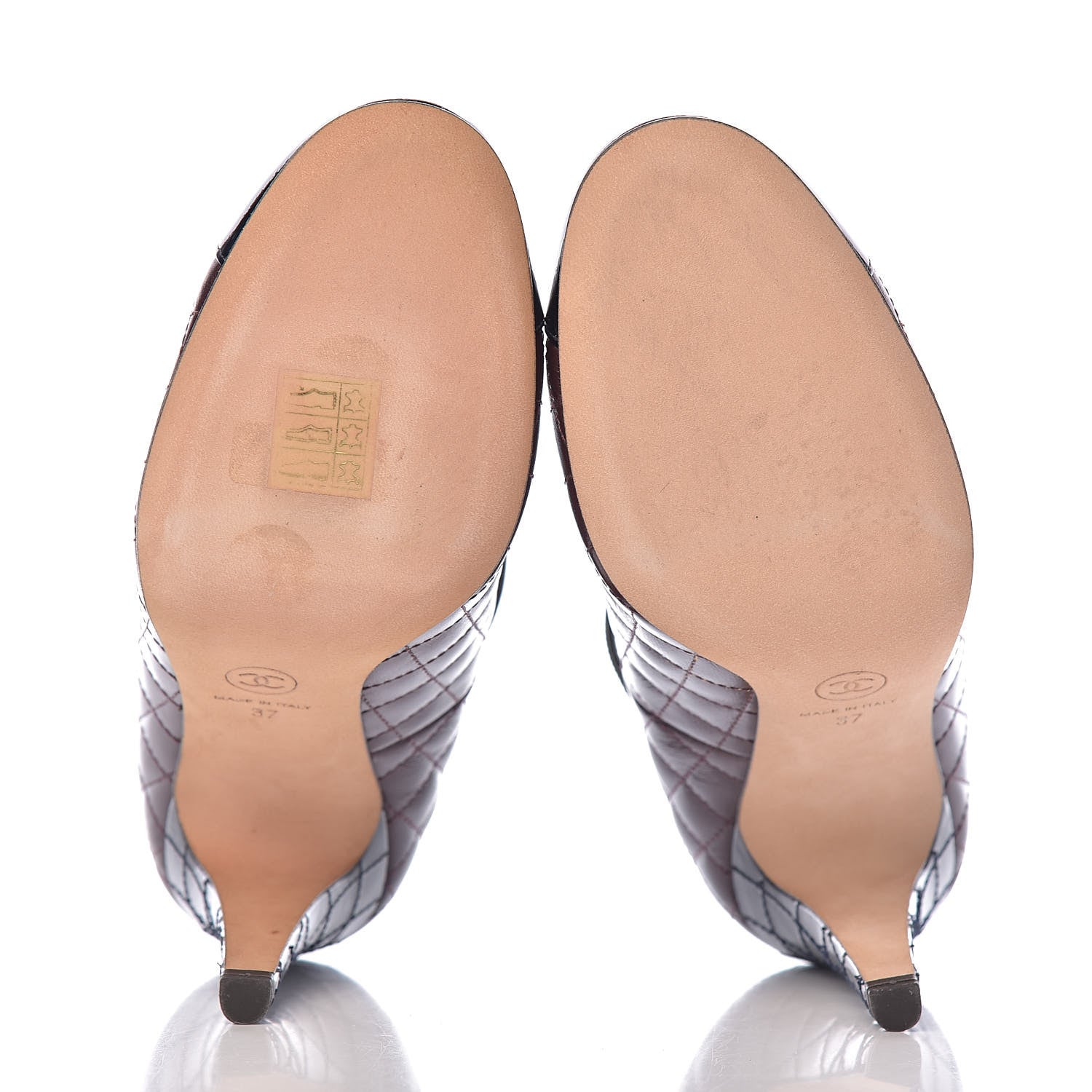 Chanel Patent Calfskin Quilted CC Cap Toe Pumps 37 Burgundy Navy 5 of 12
