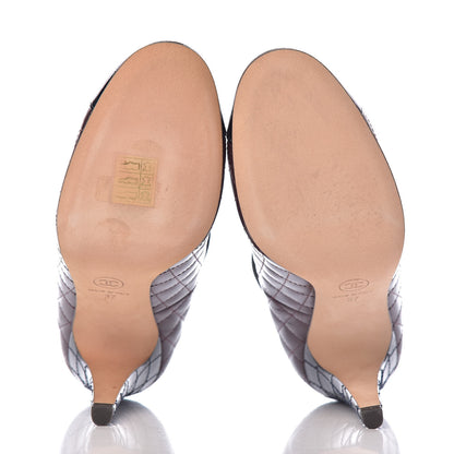 Chanel Patent Calfskin Quilted CC Cap Toe Pumps 37 Burgundy Navy 5 of 12