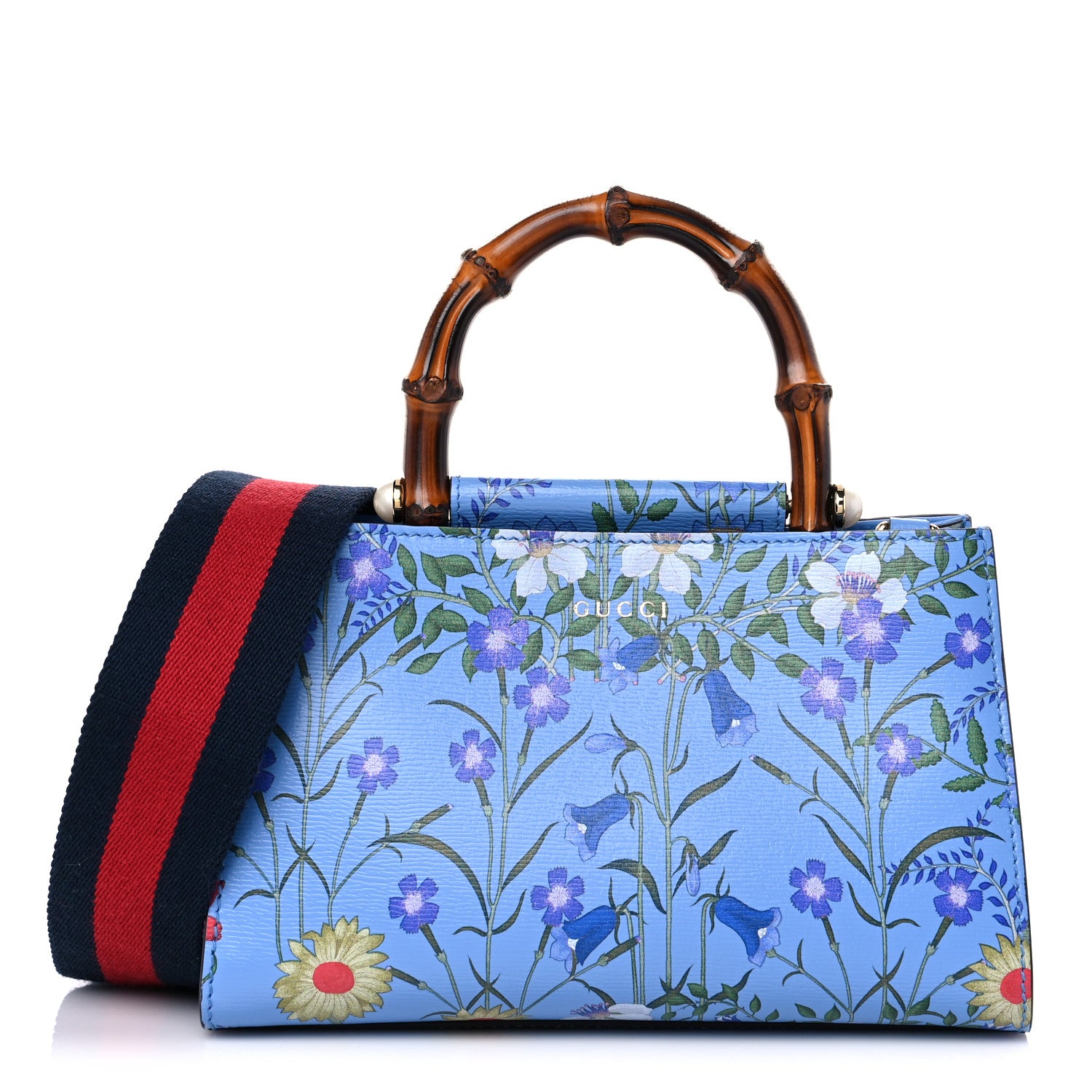 Gucci Calfskin Bamboo Web New Flora Mini Nymphaea Top Handle Bag Azure 1 of 12