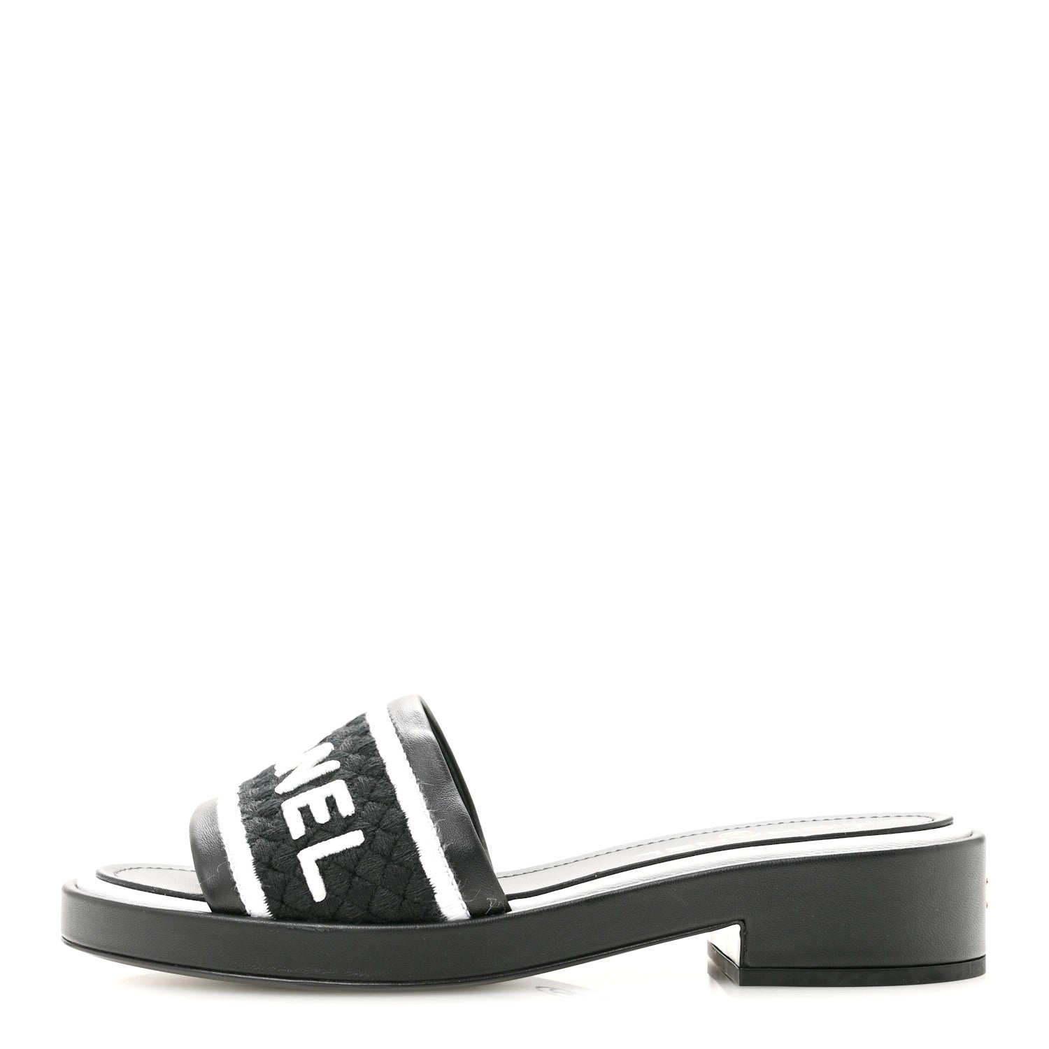 Chanel Lambskin Embroidered CC Mule Sandal 38.5 Black White 1 of 10