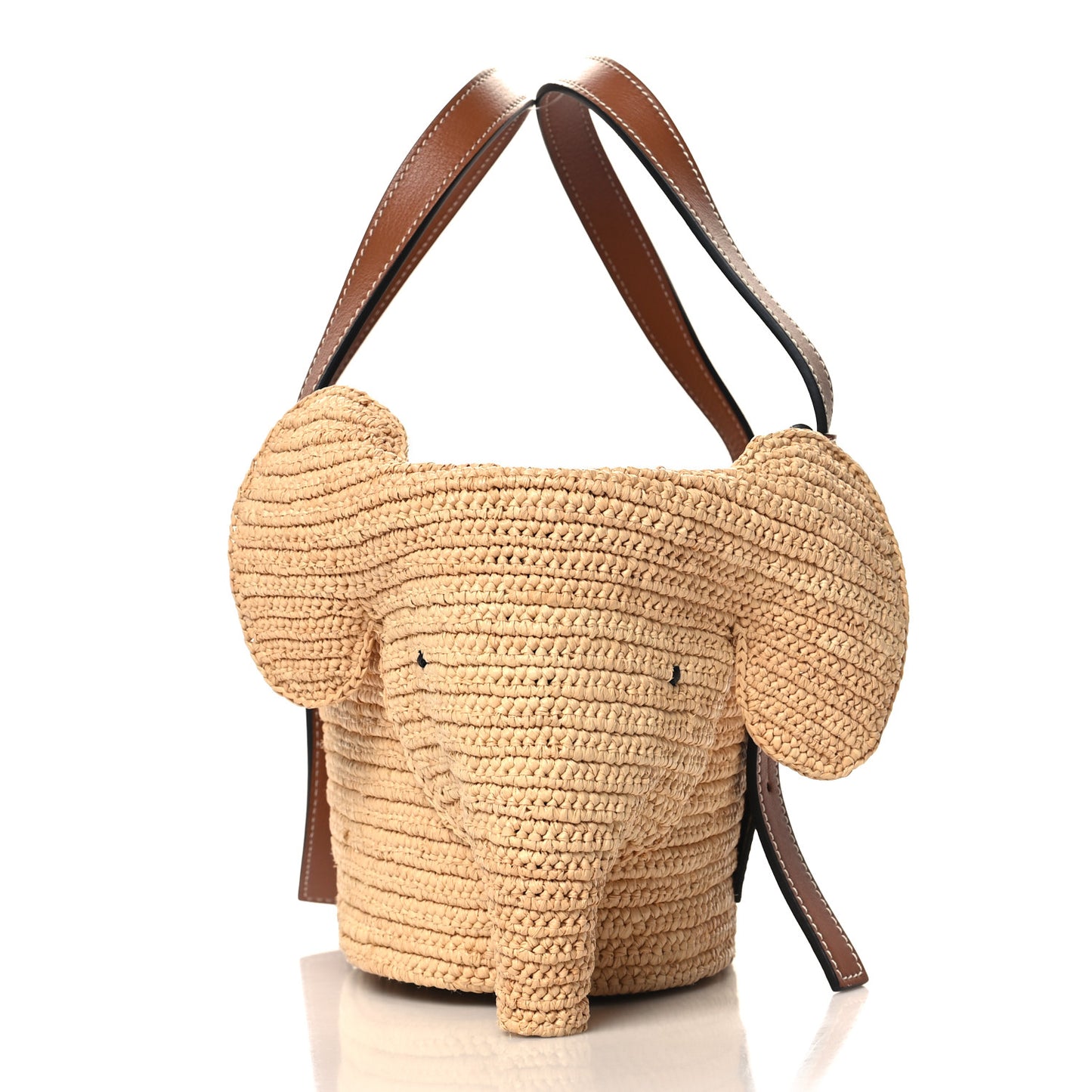 Raffia Small Elephant Basket Tote Bag Natural Tan