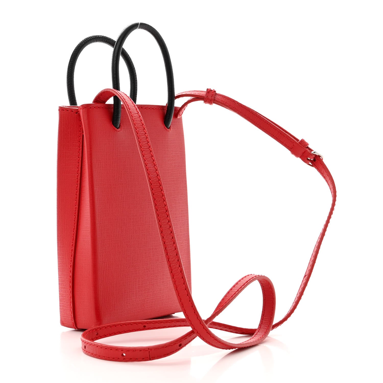 Balenciaga Squared Calfskin Logo Shopping Phone Holder Bag Red 3 of 9