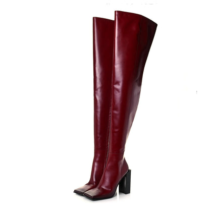 Balenciaga Calfskin Quadro Over The Knee Boots 38 Rouge 3 of 11