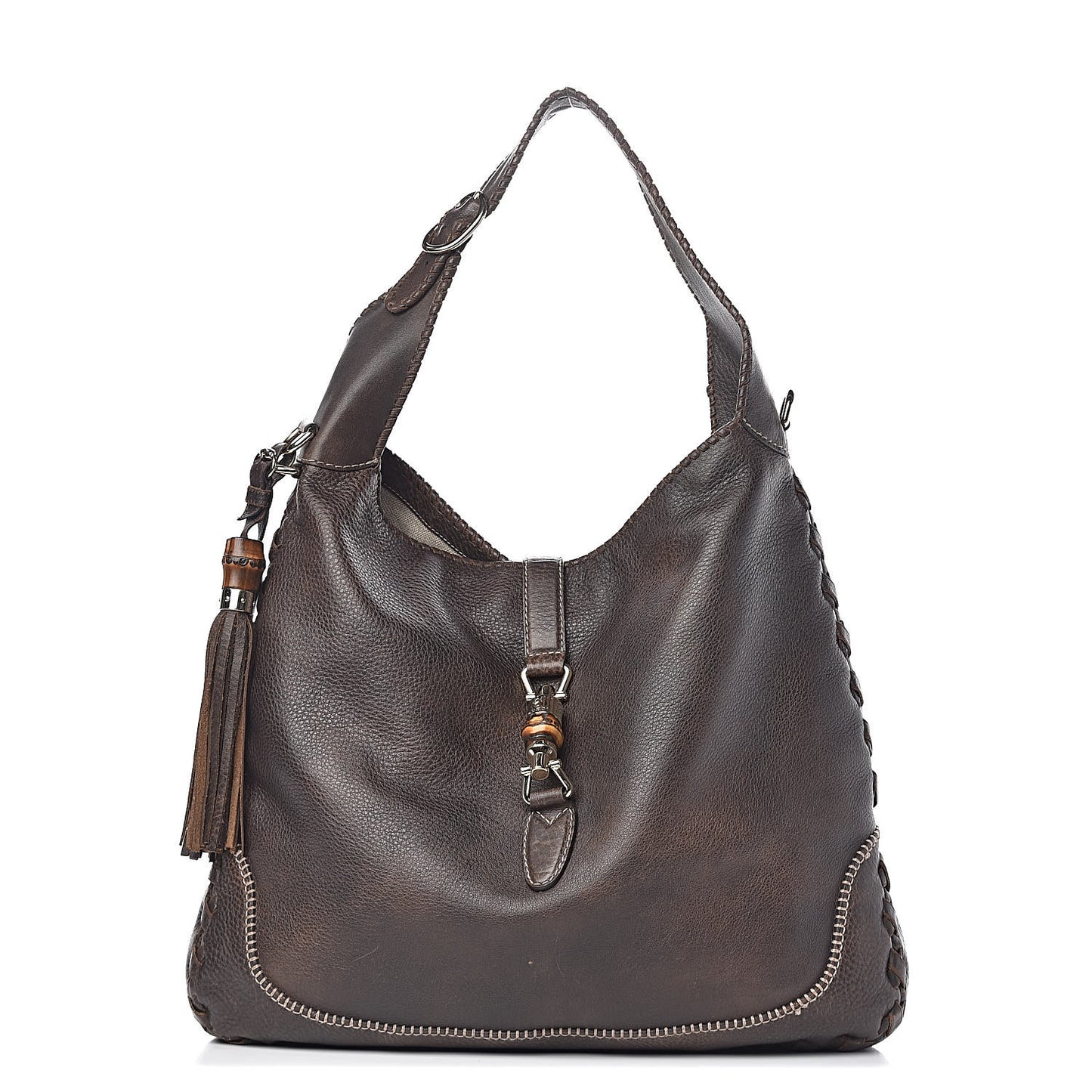 Calfskin Large New Jackie Shoulder Bag Dark Brown