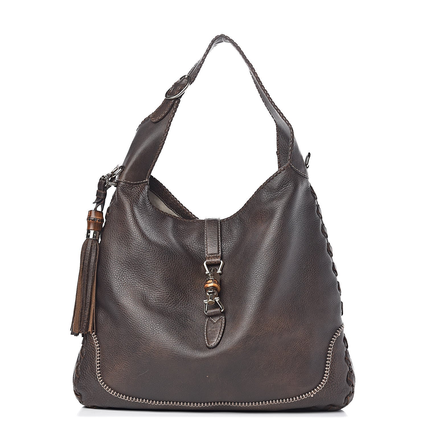 Gucci Calfskin Large New Jackie Shoulder Bag Dark Brown 1 of 19