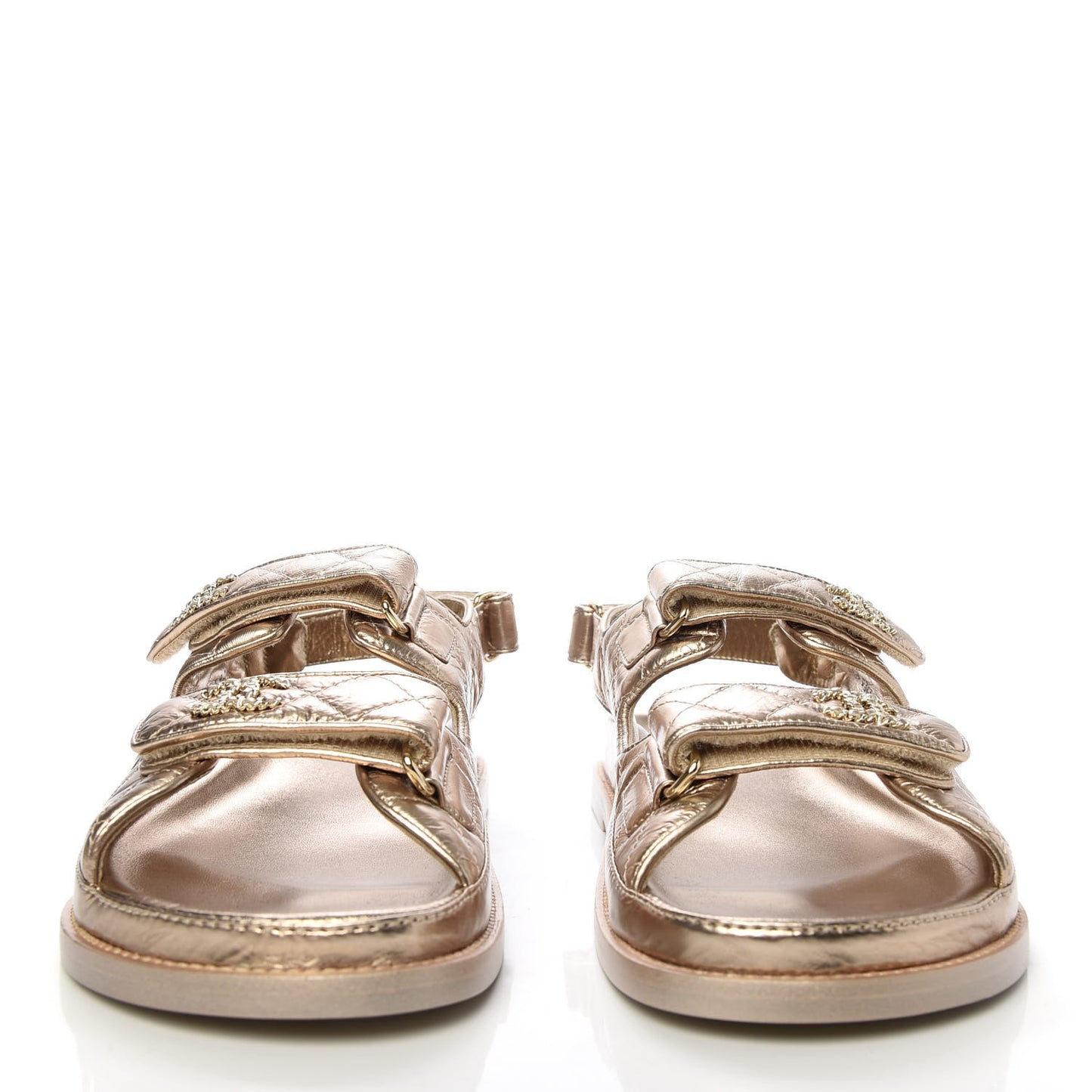 Iridescent Lambskin Quilted Velcro Dad Sandals 39.5 Light Bronze