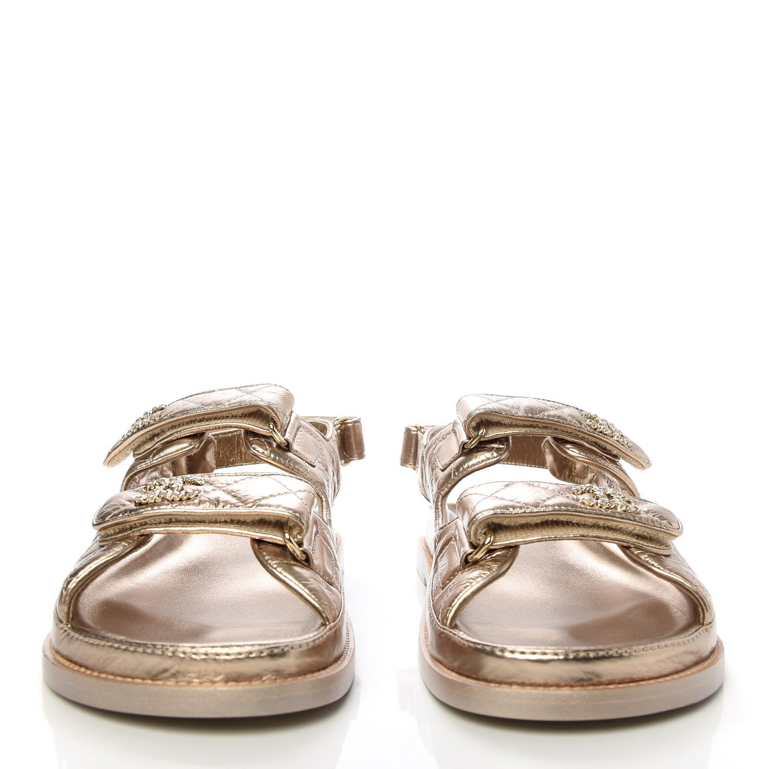 Chanel Iridescent Lambskin Quilted Velcro Dad Sandals 39.5 Light Bronze 2 of 10