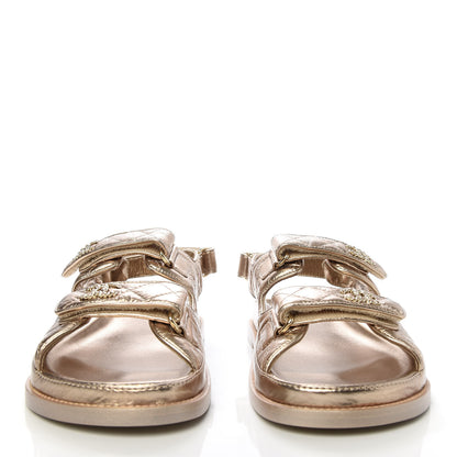 Chanel Iridescent Lambskin Quilted Velcro Dad Sandals 39.5 Light Bronze 2 of 10