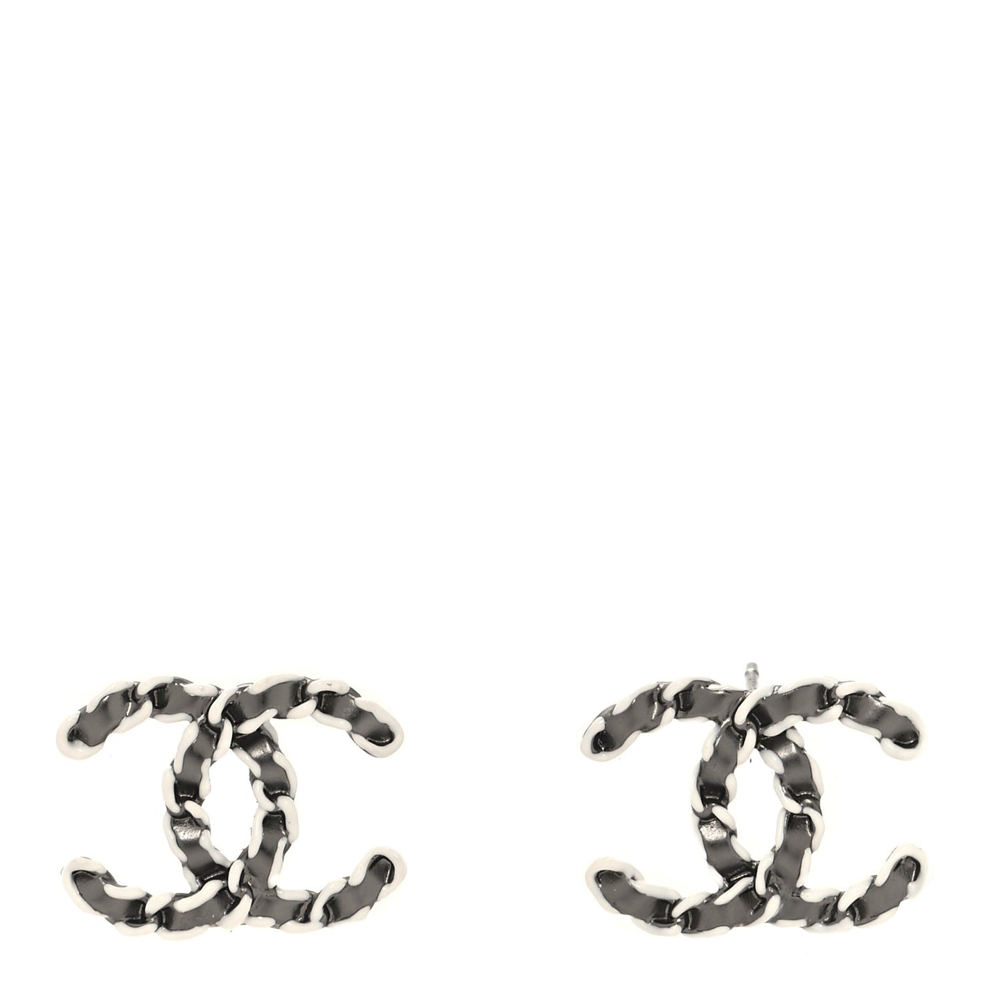 Lambskin Chain CC Earrings Silver Grey