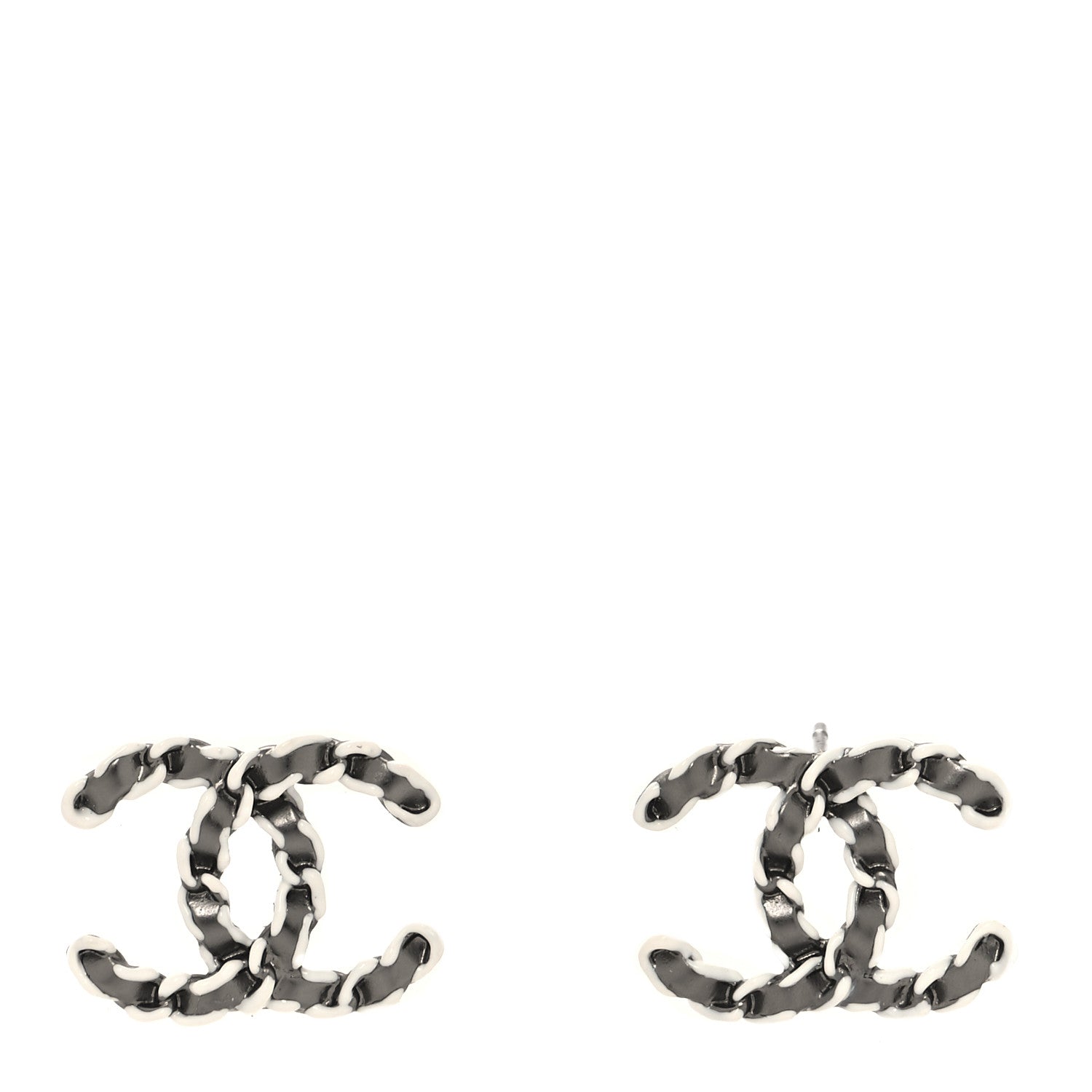 Chanel Lambskin Chain CC Earrings Silver Grey 1 of 4