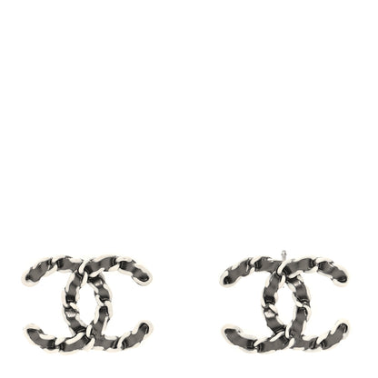 Chanel Lambskin Chain CC Earrings Silver Grey 1 of 4