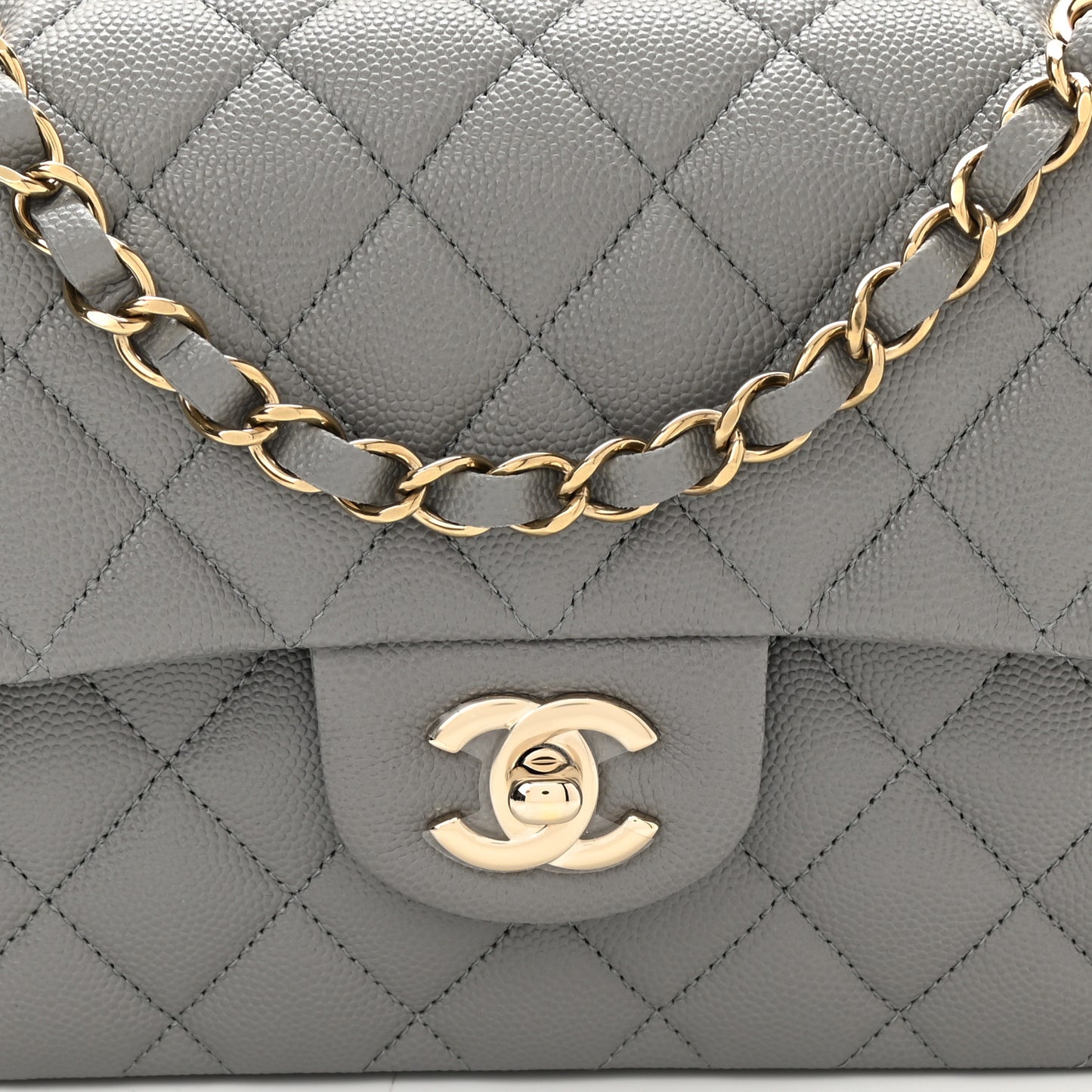 Caviar Quilted Small Double Flap Grey