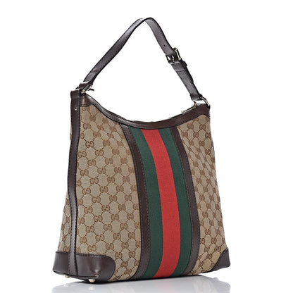Gucci Monogram Vintage Web Medium Hobo Dark Brown 3 of 13