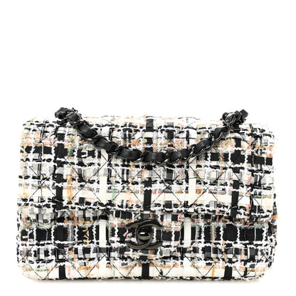 Chanel Tweed Quilted Mini Rectangular Flap White Black Multicolor 1 of 11