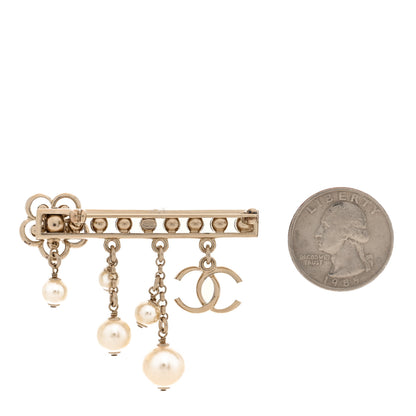 Chanel Pearl Crystal CC Flower Brooch Barrette Gold 2 of 4