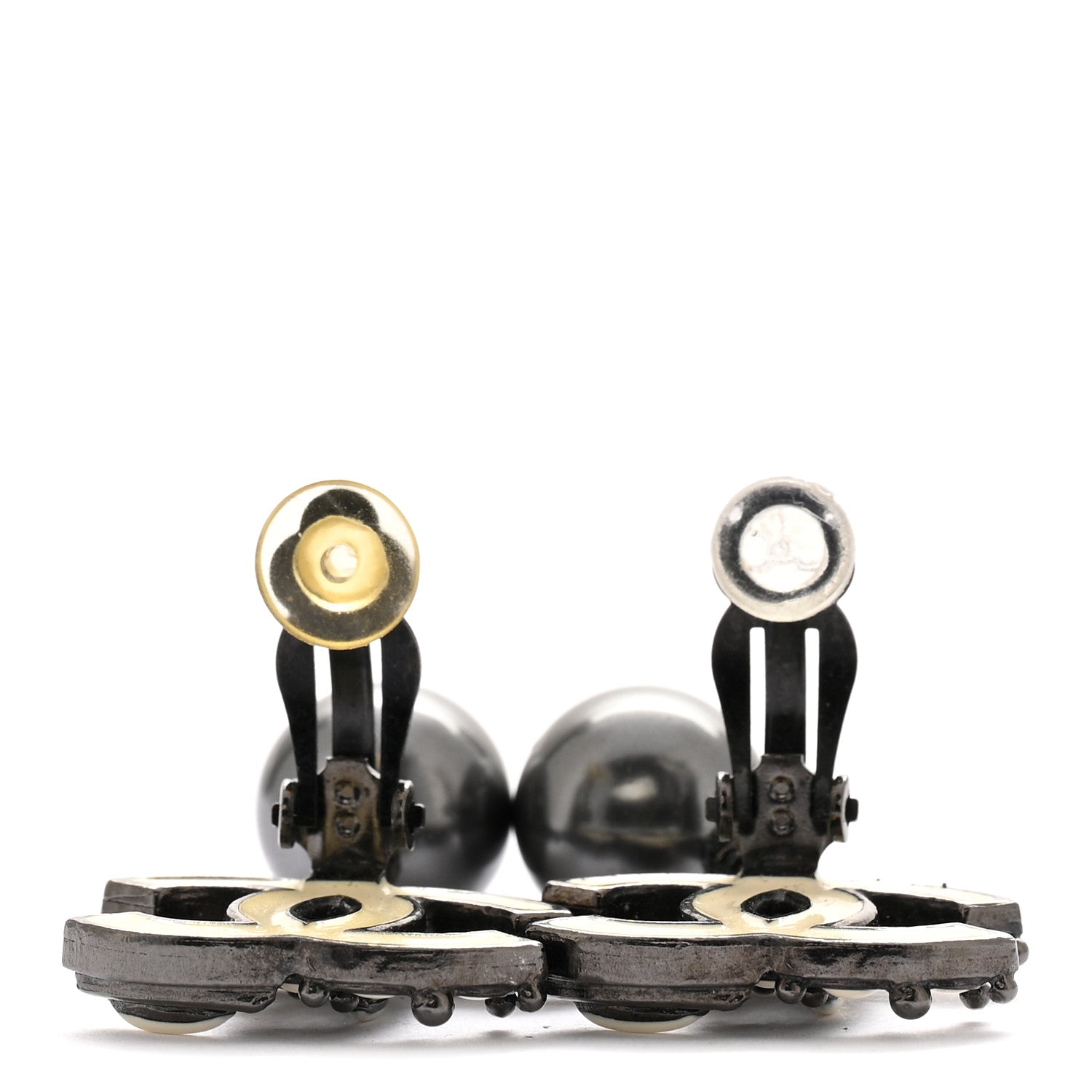 Chanel Enamel Bead CC Drop Clip On Earrings Ruthenium White 3 of 6