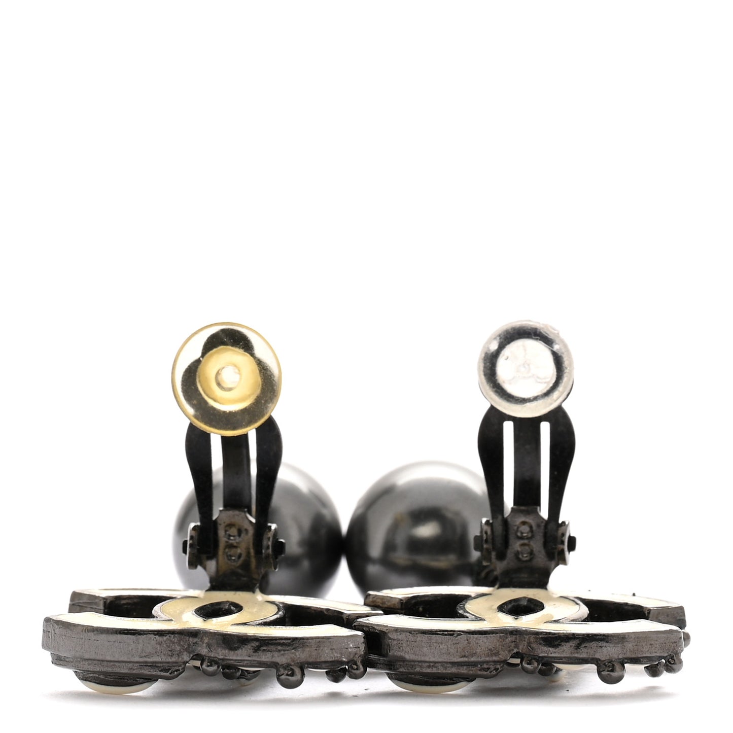 Enamel Bead CC Drop Clip On Earrings Ruthenium White